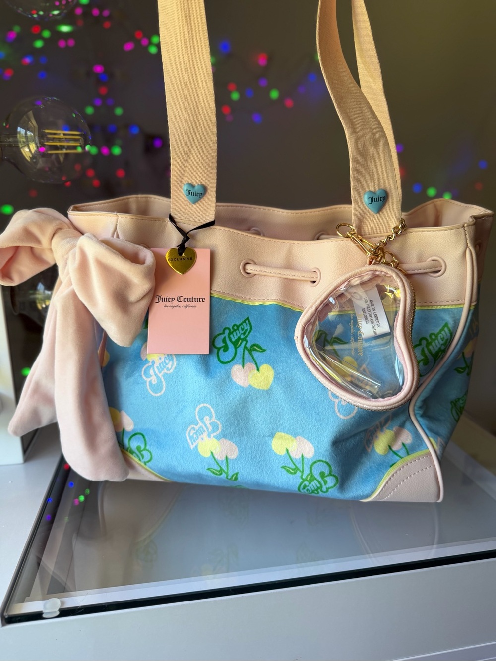 Juicy Couture Cherry heart Daydreamer Tote Retro Blue Gelato Bag Y2K bow viral